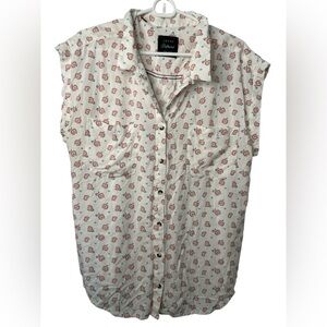 Jachs Girlfriend Floral Rayon Blouse Button Down Sleeveless Top